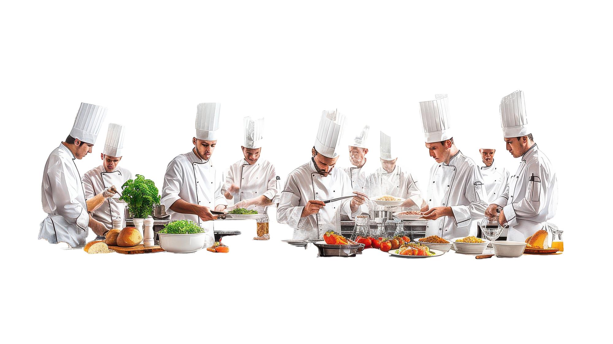 Workshop table set for a small culinary class